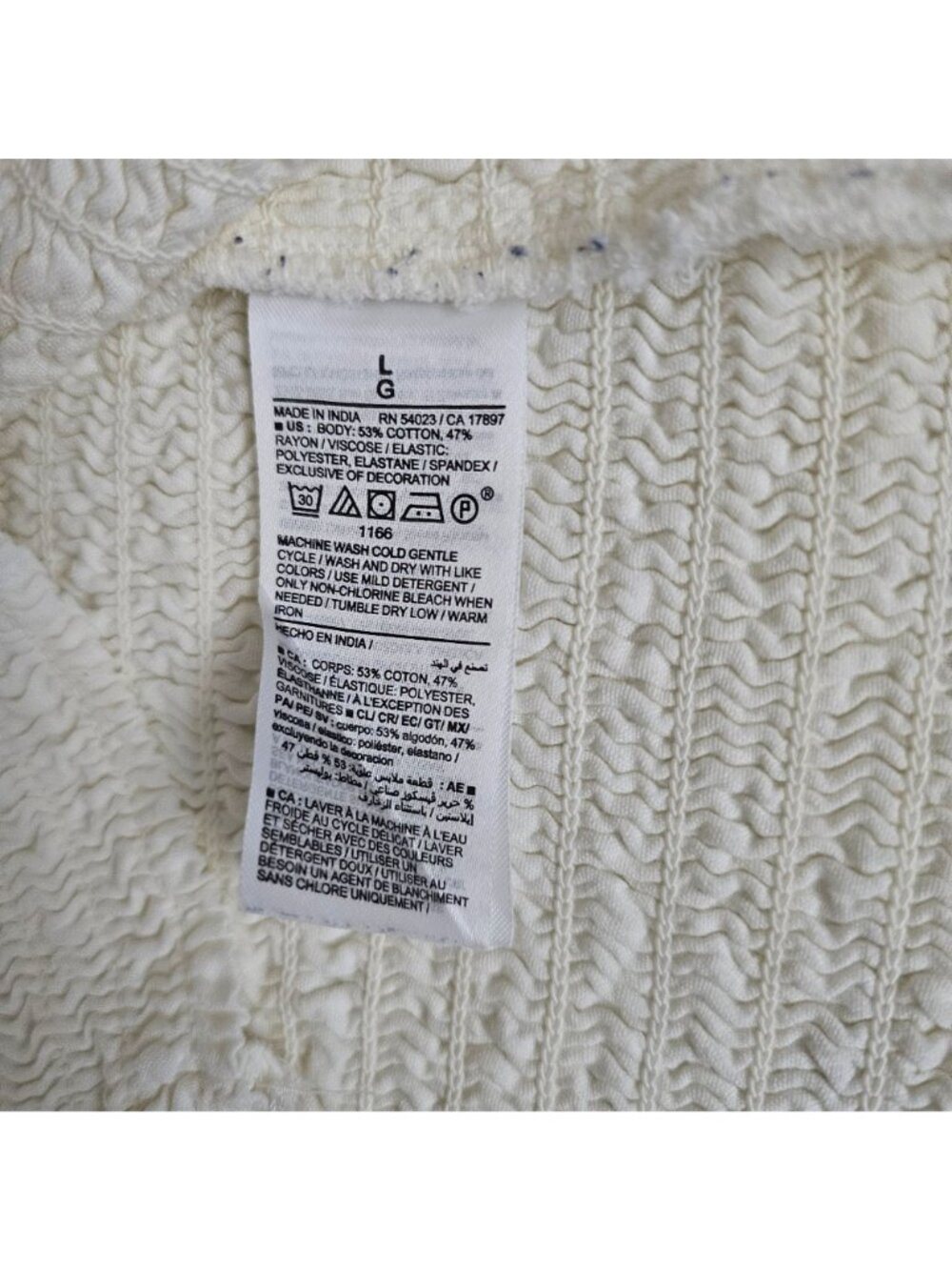 Old Navy White Embroidered Blue Floral Smocked Waist-Defined Top Women's Large - Picture 9 of 15